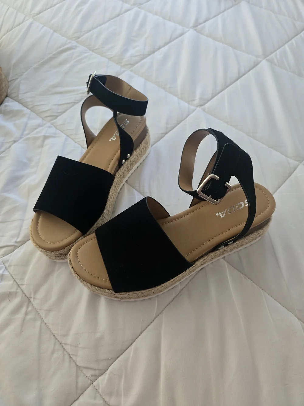 Soda Black Espadrille Platform Ankle-Strap Sandals - Size 8